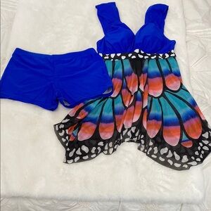 Beautiful Butterfly Patterned Swimsuit Dress. 2 Piece. Bottom “Boy” Shorts.